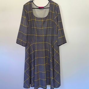 Melissa Masse Black and White Houndstooth Dress 3/4 Sleeve Size 2X